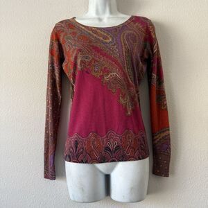 ETRO Paisley Cashmere Silk Blend Sweater Size 42 Multicolor Pullover Made Italy